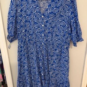 Sonoma Blue and White Leaf Print Dress